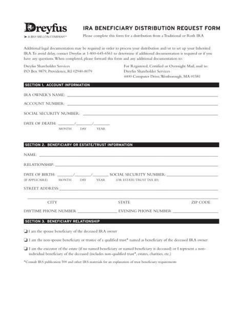 Inherited Ira Beneficiary Distribution Request Form Dreyfus