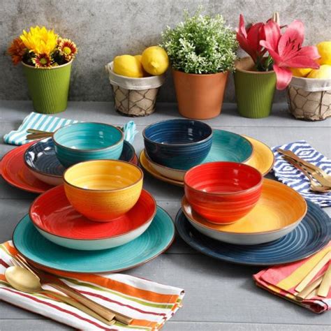 Color Speckle 12 Piece Casual Assorted Colors Stoneware Dinnerware Set