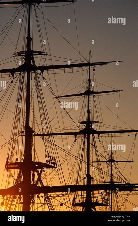 Ship Rigging Sunset Hms Victory Stock Photo Alamy