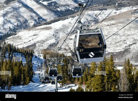 Ski Gondola Lift With Mountains On Background Vail Ski Resort In