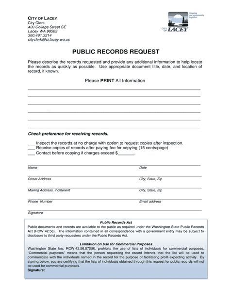 Public Records Request Form City Of Lacey Fill Out And Sign Online