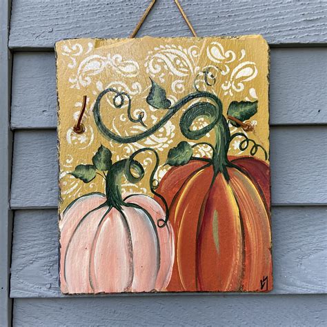 Fall slate sign, Slate sign, Painted slate, Pumpkin slate tile, Thanksgiving door hanger 