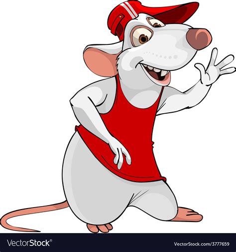 Cartoon Fun White Rat In A T Shirt And Cap Vector Image