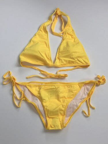 Ujena Yellow Low Rider Triangle String Bikini 2621 Set Top And Bottom