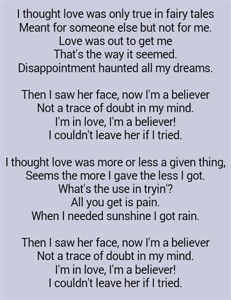 The Monkees Im A Believer Sixties ♡ D Great Song Lyrics Song