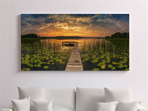 Panorama Of Beautiful Sunrise Over Lake Canvas Wall Art Etsy