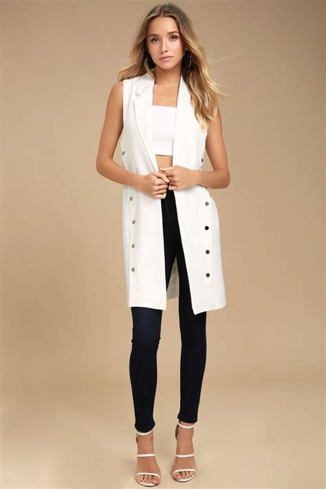 Make An Entrance White Vest Vest White Blouses For Women Long Vests