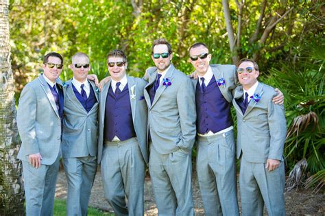 Purple And Light Gray Groomsmen Suits