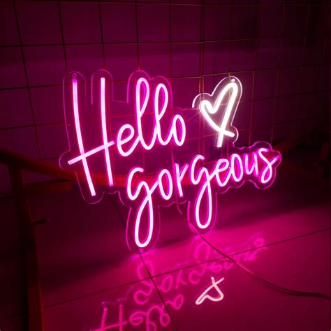 Custom Neon Sign Hello Gorgeous With Heart Lights Led For Etsy