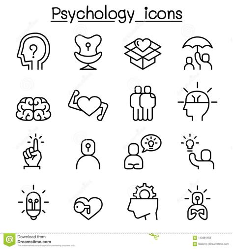 Psychology Icon Set In Thin Line Style Stock Vector