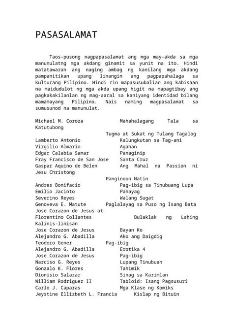 Panitikang Pilipino Filipino Modyul Para Sa Mag Aaral Docx Document