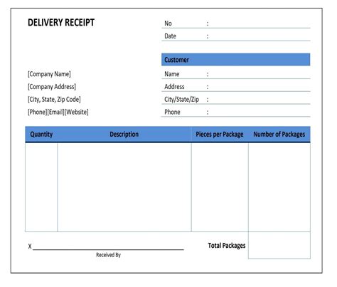 Free Delivery Receipt Template Pdf Word Doc And Excel Regarding Proof