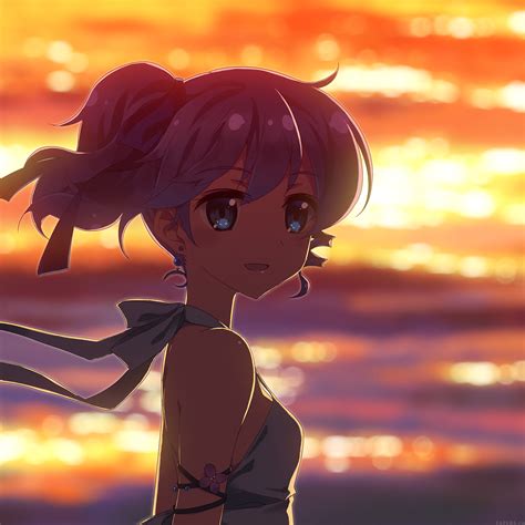 Ai74 Anime Girl Beach Sunset Illust Art