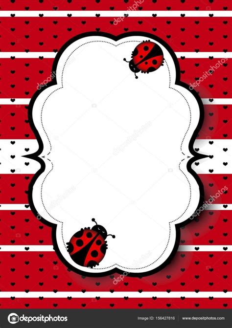 Vector Red Frame And Border Template Decorated With Ladybug And