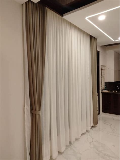 White And Coffee Color Plain Poly Cotton Window Curtain For Hotel At