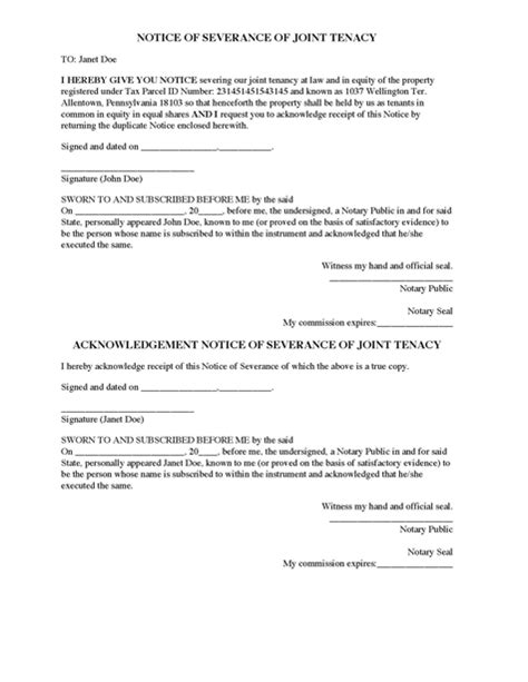 I want share some insights about negotiating severance agreements. Divorce Source - Notice of Severance of Joint Tenancy