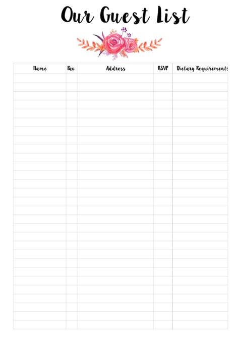 This printable wedding guest list template is easy to customize and elegantly designed in excel. This free printable wedding guest list templates will help ...