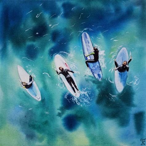 Surf Watercolour Painting Surfing Print Sea Ocean Art Etsy