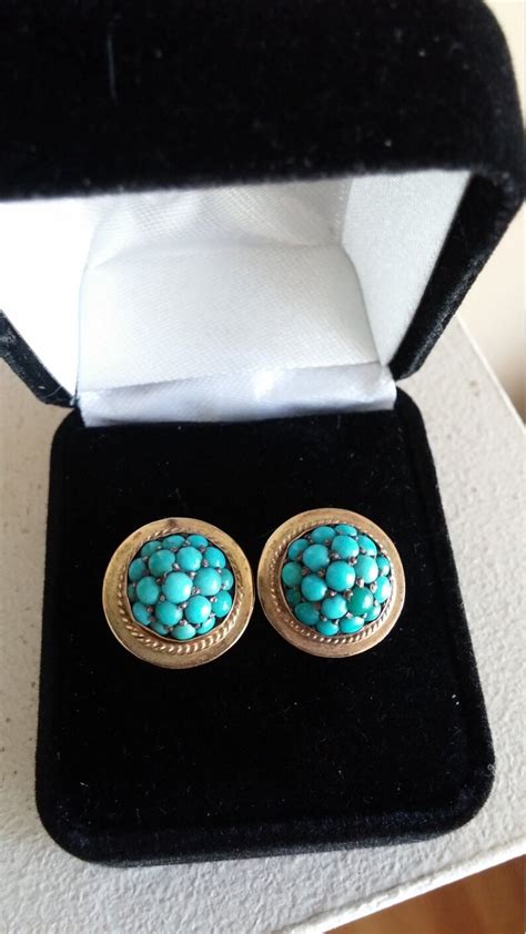 14k Gold Persian Turquoise Stud Earrings Antique Etsy