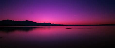 Download Wallpaper 2560x1080 Lake Sunset Horizon Night