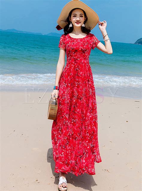 Dresses Maxi Dresses Red Floral Print Chiffon Maxi Dress