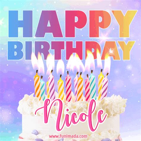 Animated Happy Birthday Cake With Name Nicole And Burning Candles