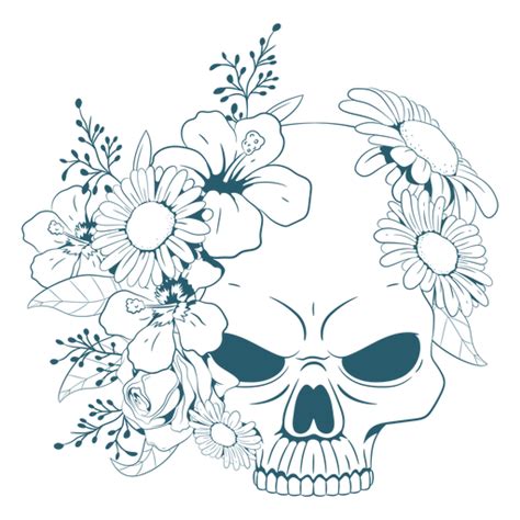 Flowers In Skull Line Art Png And Svg Design For T Shirts