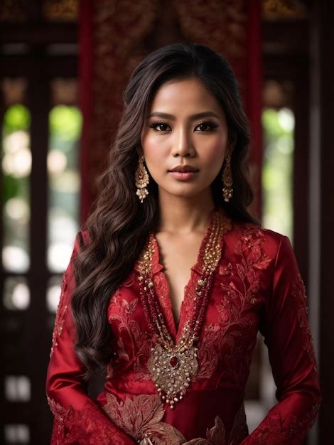 premium ai image beautiful indonesian girl in red kebaya