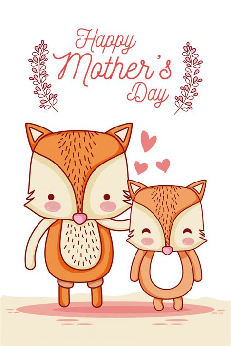 Tarjeta Del Día De Las Madres Felices Con Dibujos Animados