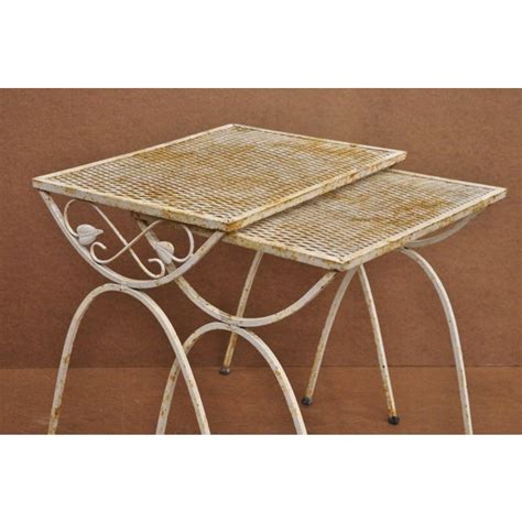 Vintage mid century wrought iron console table by salterini. Vintage Salterini Art Nouveau Vine Leaf White Wrought Iron Nesting Side Tables - a Pair | Chairish