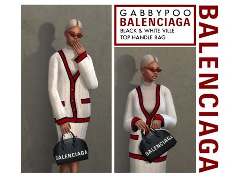 Balenciaga Black And White Ville Top Handle Bag By Gabbypoo Sims 4