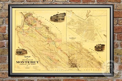 Vintage Monterey County Map 1877 Old Map Of Monterey County Etsy