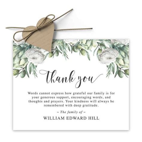 Thank You Card Funeral Template Printable With Customized Text