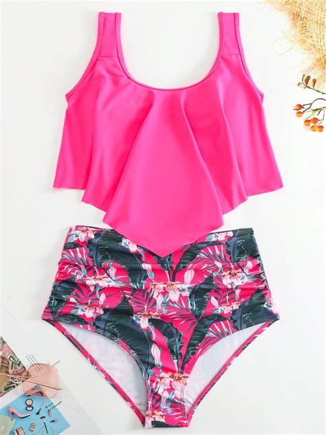Shein Swim Classy Tropical Print Hanky Hem Bikini Swimsuit Shein Usa