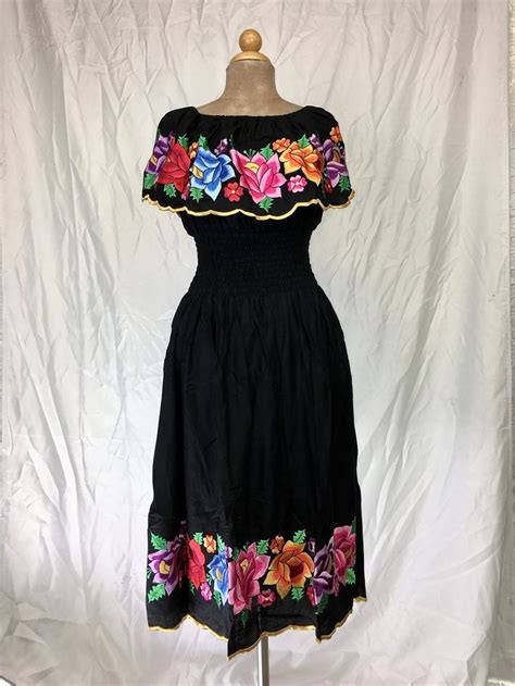 Off The Shoulder Black Flounce Mexican Inspired Maxi Dress Mexican