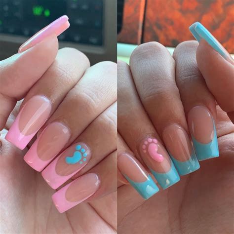 Pink Or Blue Gender Reveal Nails In 2022 Gender Reveal Nails Nails