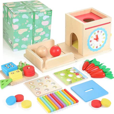 Kizfarm 8 In 1 Wooden Montessori Toys For 1 Year Old Baby Toy 12 18