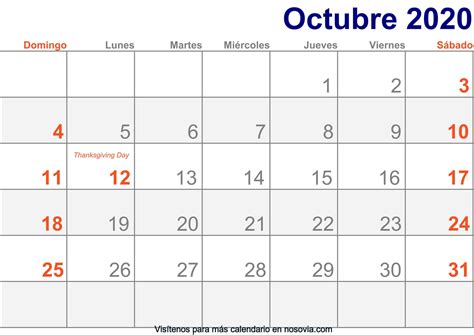 Calendario Octubre 2020 Imágenes Para Imprimir