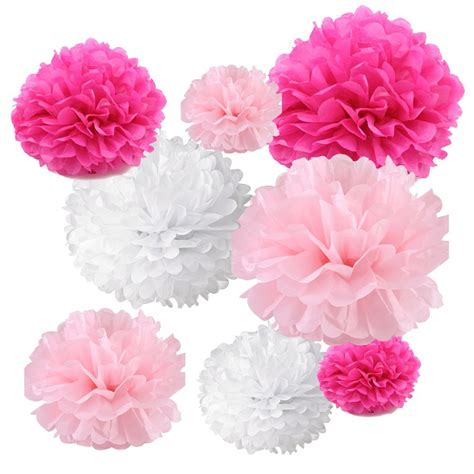 18PCS Tissue Hanging Paper Pom Poms Flower Ball Wedding Party Outdoor