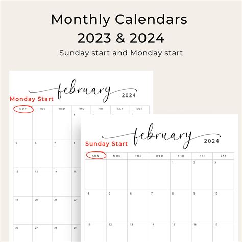 2023 2024 Calendar 2023 2024 Monthly Planner Portrait Sunday And Monday