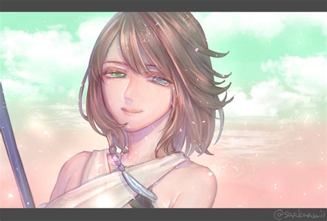 Sakai Motomei Yuna Ff10 Final Fantasy Final Fantasy X 1girl Blue Eyes Brown Hair