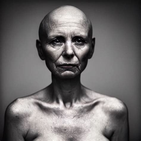 Woman Older No Hair Naked Tits Tattoo Photo Dark Light Arthubai