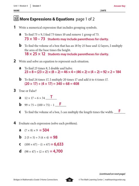 Bridges In Mathematics Grade 2 Home Connections Answer Key