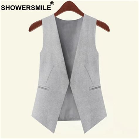 Showersmile Gray Women Vest Office Wear Slim Fit Waistcoat Female Spring Formal Sleeveless