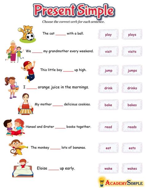 English Simple Present Tense Worksheet Adding S To Verbs Academy Simple