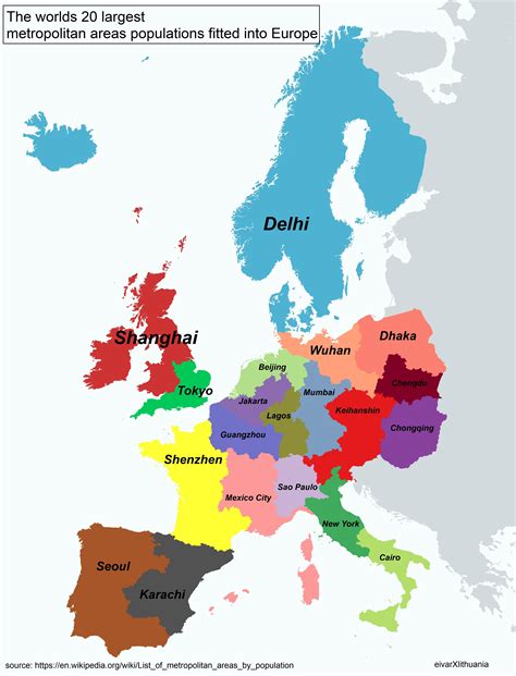 The Worlds 20 Largest Metropolitan Areas Populations Fitted Into Europe