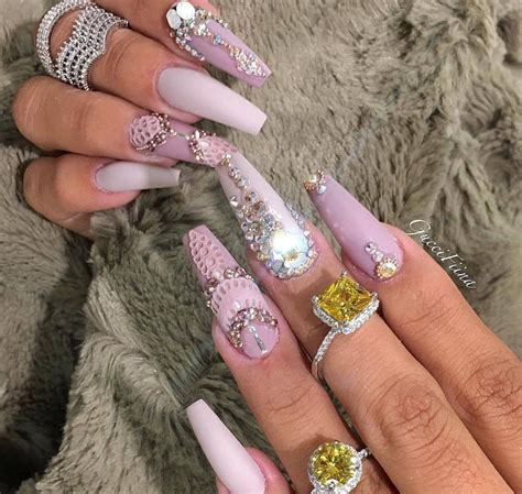 This trend is not a design, but a. Custom rhinestone long pink coffin nails | Cute acrylic ...