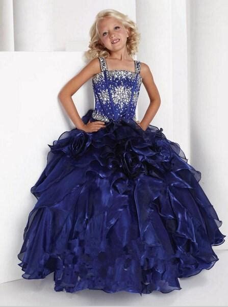 Kids Ruffled Pageant Dress Royal Blue Puffy Dresses For Girl Spaghetti