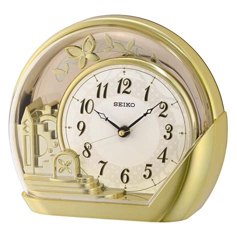 Seiko Gold Finish Mantel Clock With Rocking Butterfly Pendulum Ts