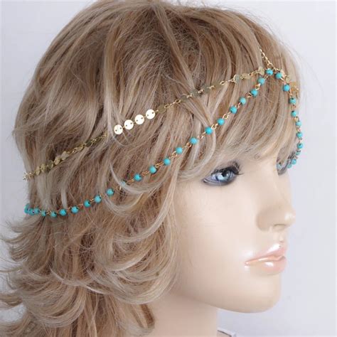 Hot Sale European Style Fashion Gold Head Chain Hairband Natural Stone